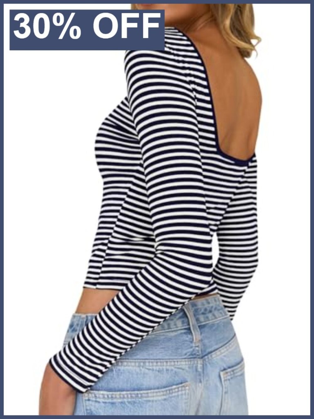 Women Long Sleeve Striped Backless Crop Top Y2K Boat Neck Fitted Shirt